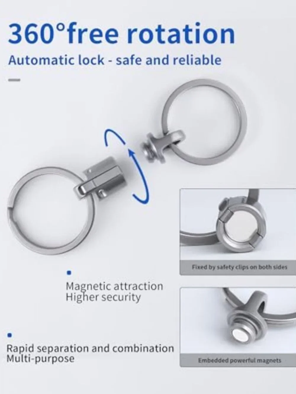 Detachable Magnetic Keychain Holder, 360° Rotatable, Titanium, 88LB Capacity